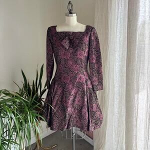 Women’s Small Dress Purple Red Jacquard Vintage Party Evening